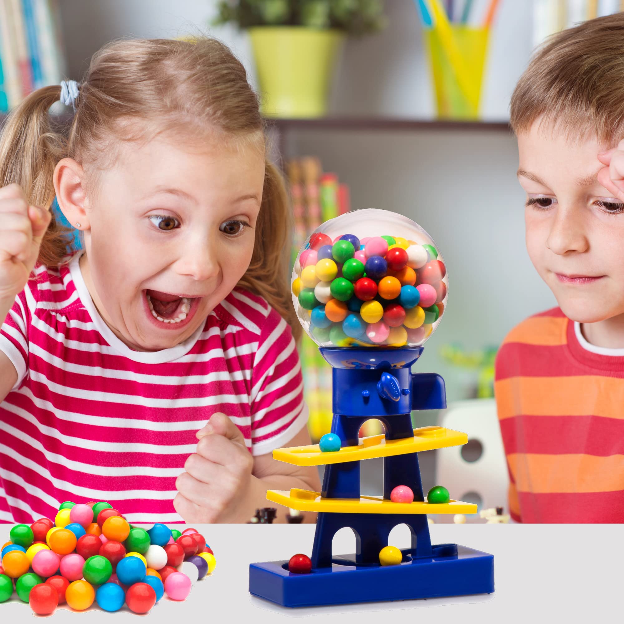 Playo colorful fruity gumballs tempt with juicy flavors and bright hues.