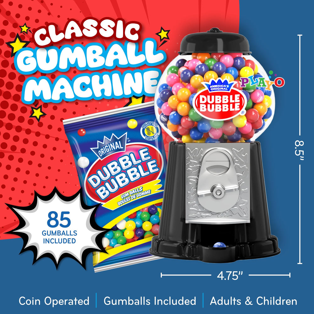 Playo gumball machine in black style coin-operated for playful treats and saving.