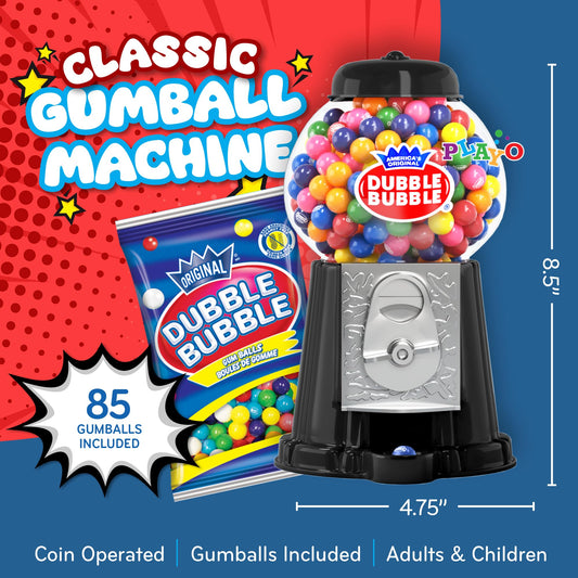 Playo gumball machine in black style coin-operated for playful treats and saving.