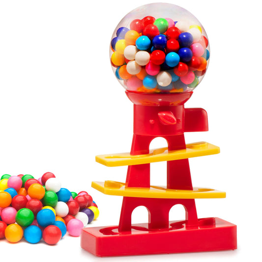 Playo Tower Gumball Machine front view in red keeps treats within kids' reach and adds color.