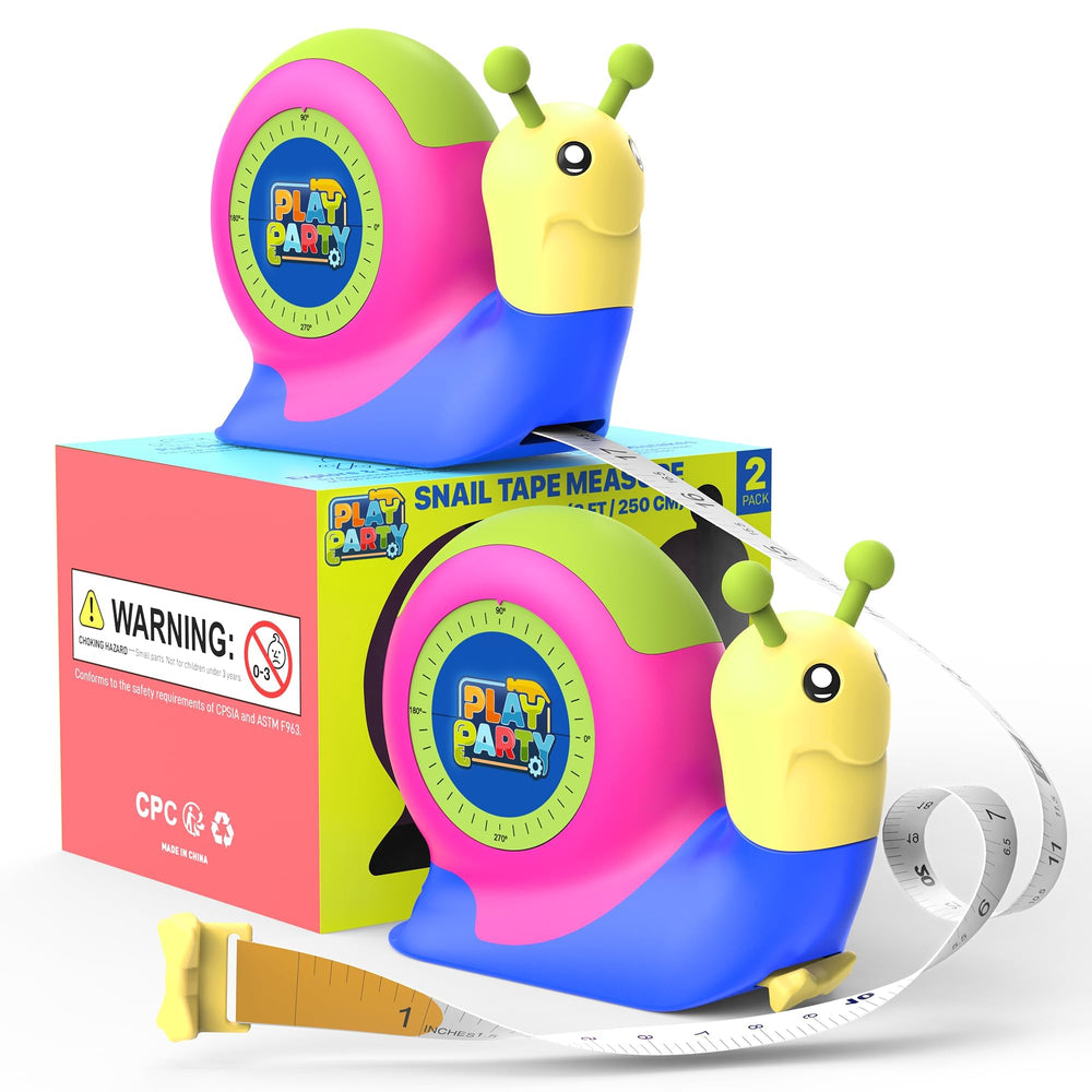 PLAYPARTY snail-shaped retractable tape measure for safe early measuring activities.