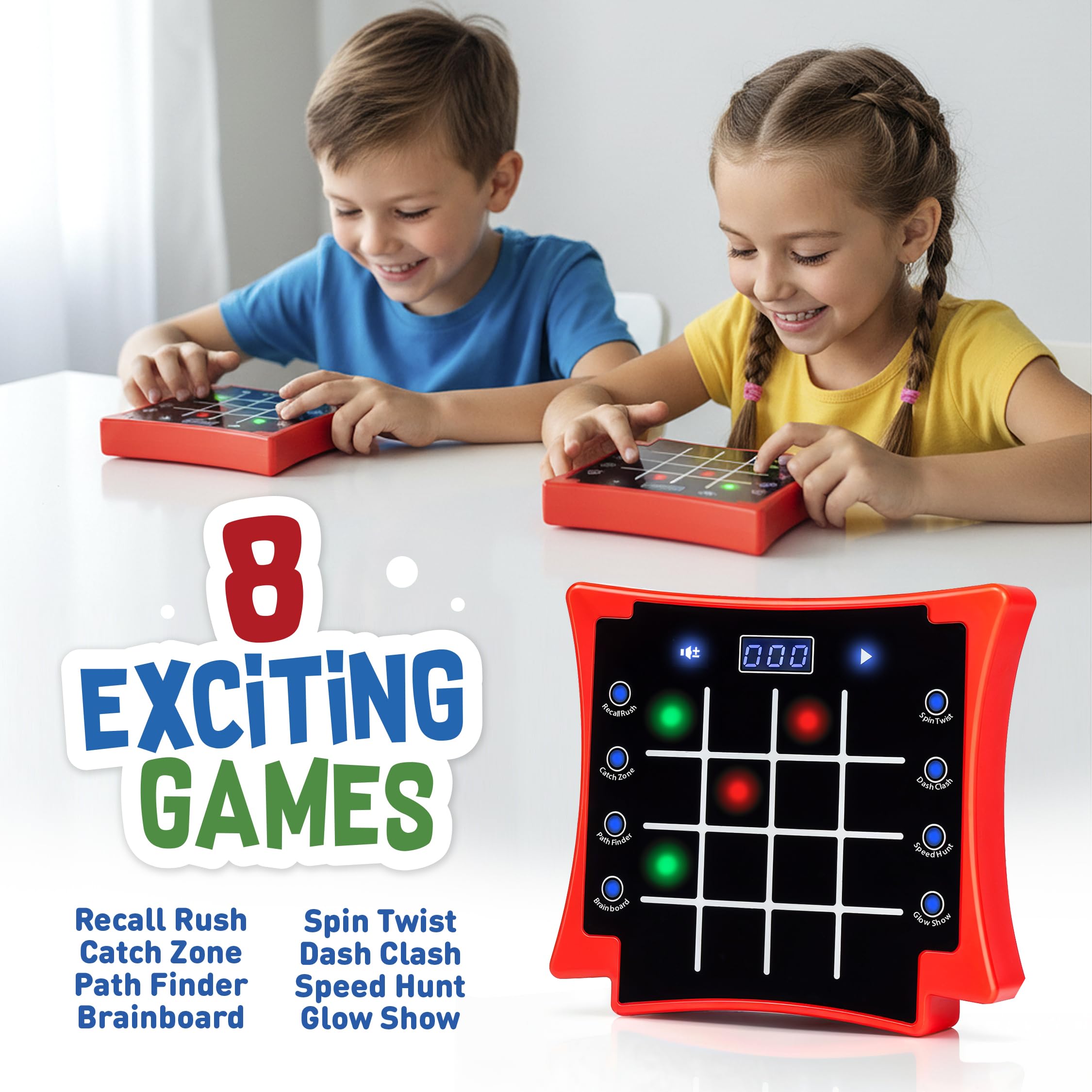 PlayRoute 8-in-1 glow sequence display highlights memory challenges during play.