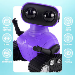 Playsheek Emo Robot with LED eyes lights up for engaging play sessions.