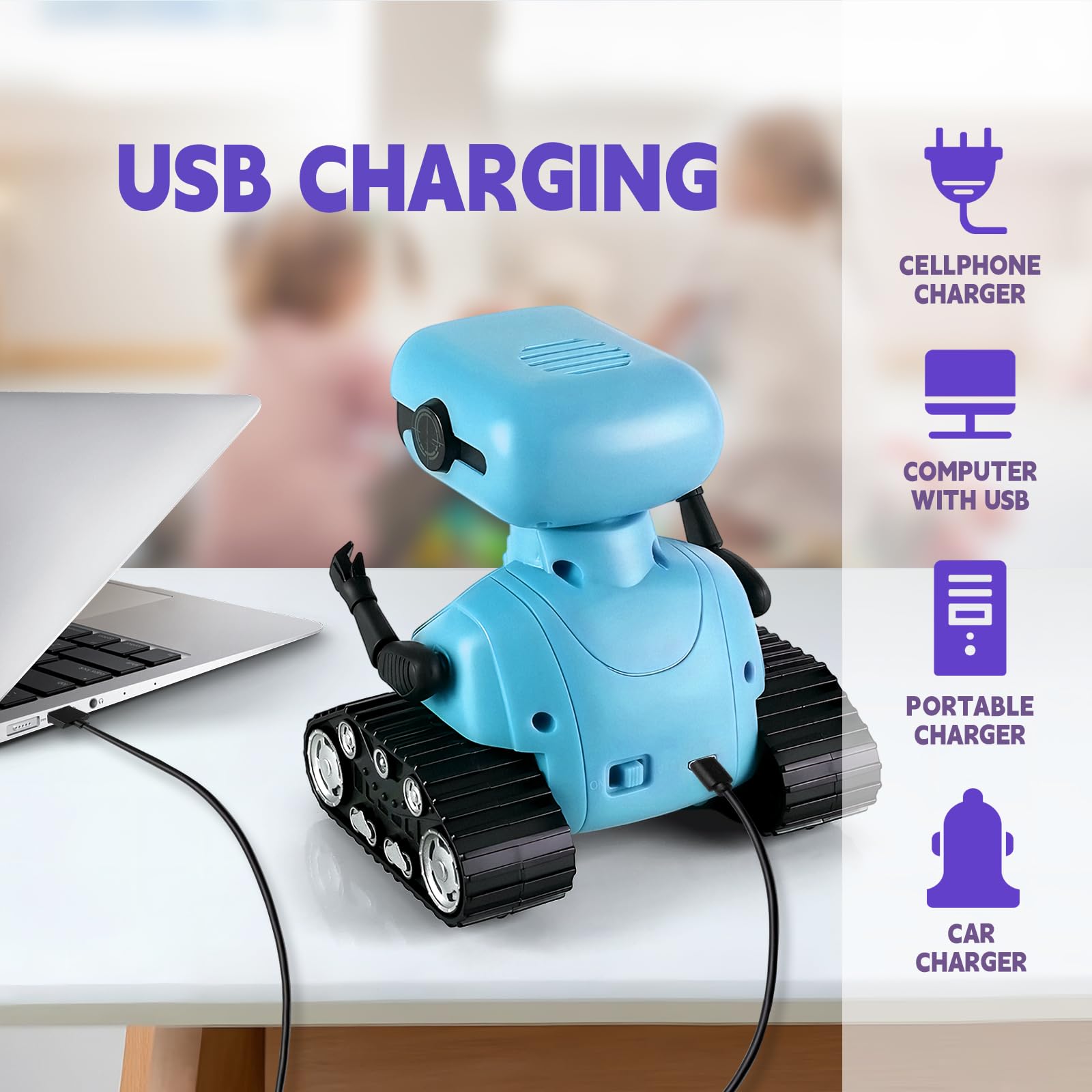Playsheek Robot USB charging cable for easy recharging.