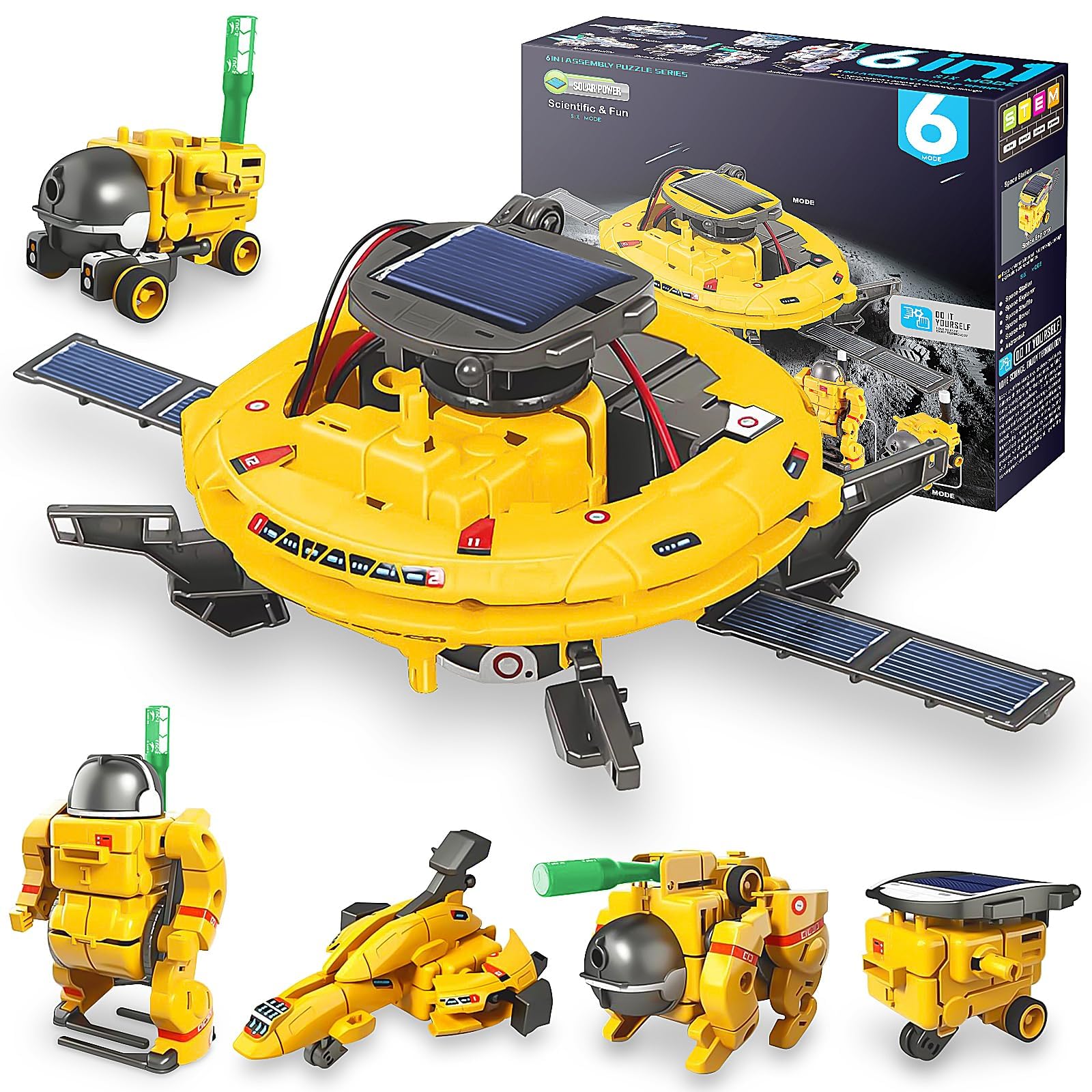 Playsheek solar robot kit on a table for land-building challenges.