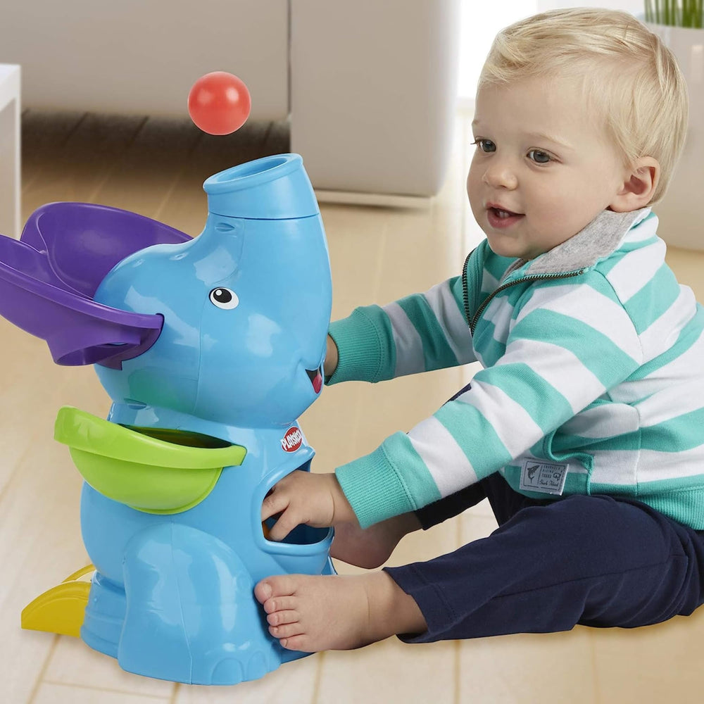 Playskool Elefun Busy Ball Popper four colorful balls and ramp for drop-and-retrieve play.