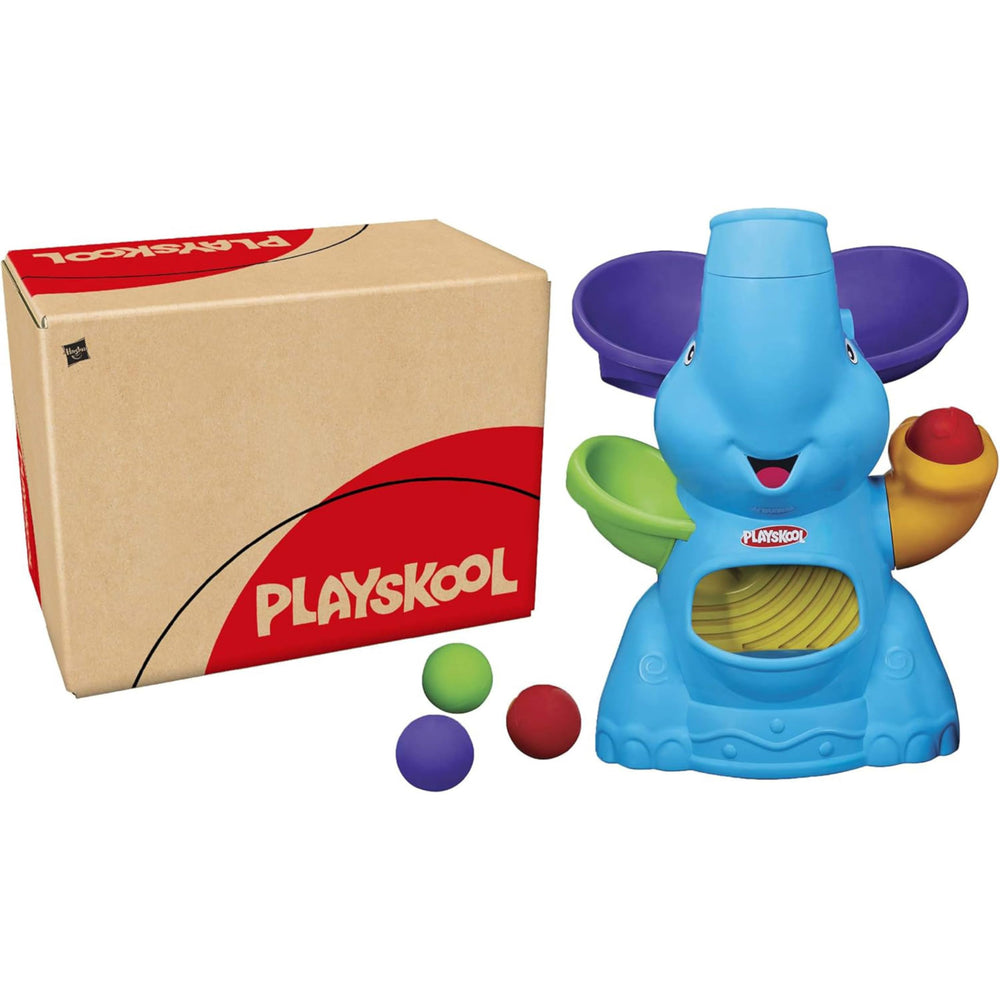 Playskool Elefun Busy Ball Popper trunk control close-up showing direction changes for varied play.