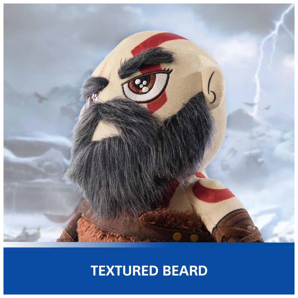 PlayStation Kratos collector plush arm guards design adds authentic gaming detail