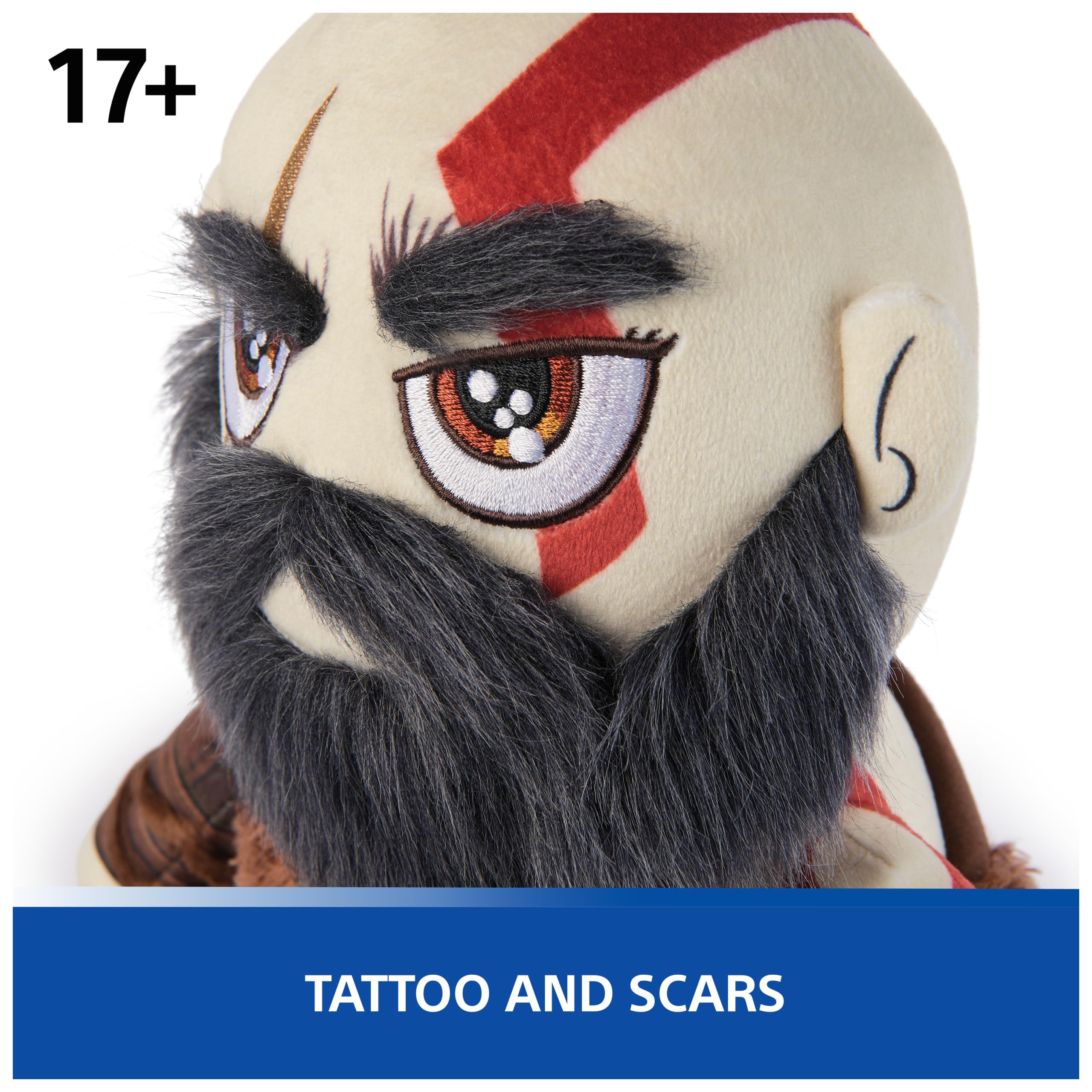 PlayStation Kratos collector plush iconic red tattoos highlight character likeness