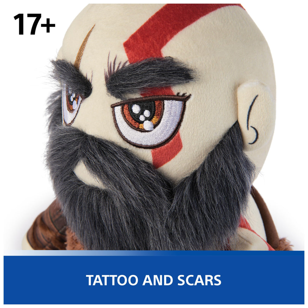 PlayStation Kratos collector plush iconic red tattoos highlight character likeness