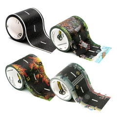 PlayTape Asphalt Road roll used to create durable toy road layouts on flat surfaces.