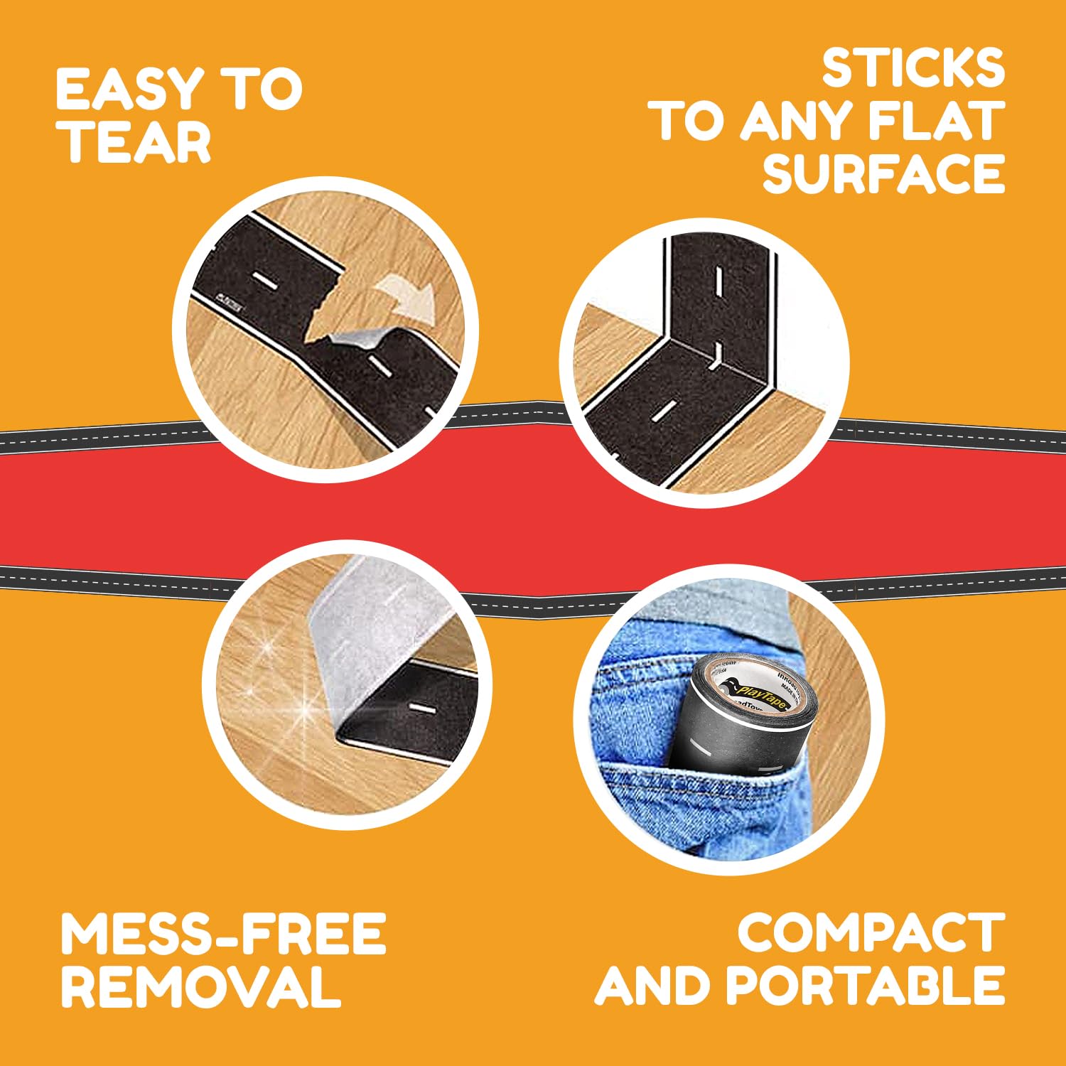 PlayTape tear-and-reposition feature allowing easy reconfiguration without mess.