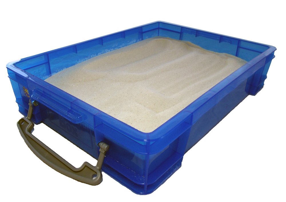 PlayTherapySupply small portable sand tray with lid, ideal for travel-friendly therapy sessions.