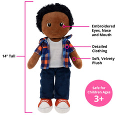Playtime by Eimmie Charlie doll close-up fabric texture highlighting sensory softness.