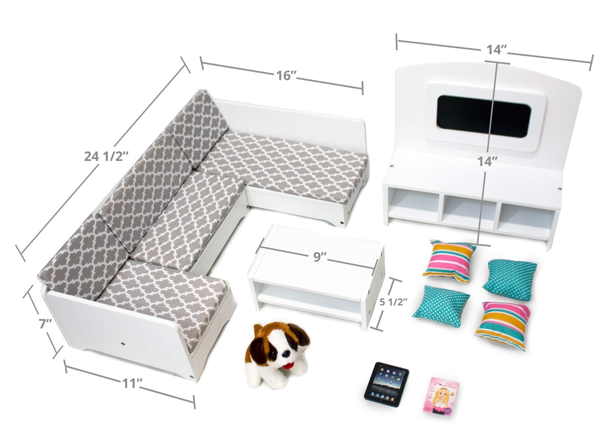 Playtime by Eimmie magazines enhance the doll living room storytelling moments