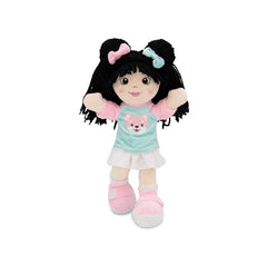 Playtime by Eimmie Lillie doll embroidered face detail for safe, gentle play.