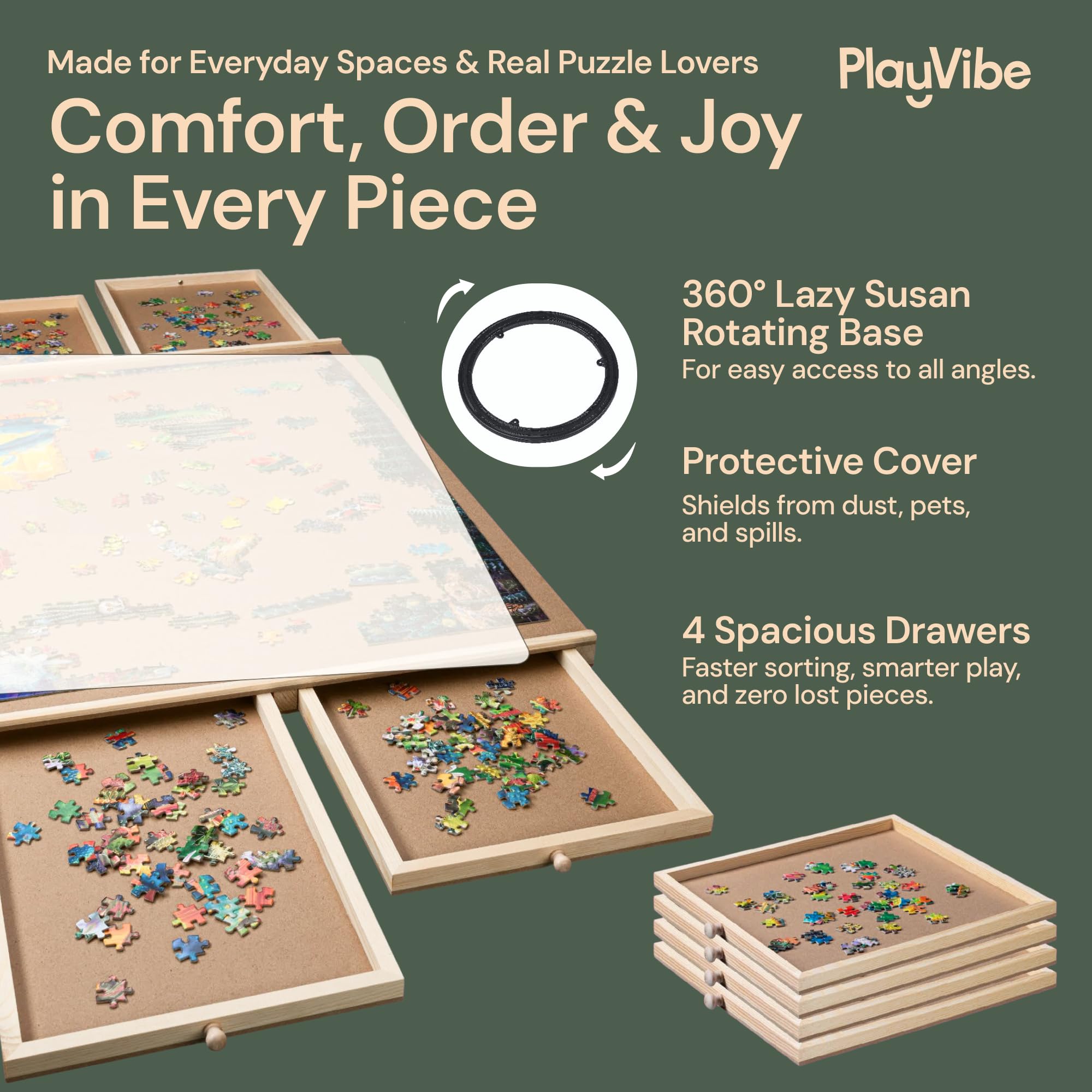 PlayVibe puzzle table with drawers keeping pieces organized