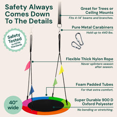 Sturdy steel frame of the PLAYVIBE 40-inch swing supports up to 440 lb.