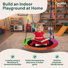 Colorful Oxford fabric seat provides comfort during active play.