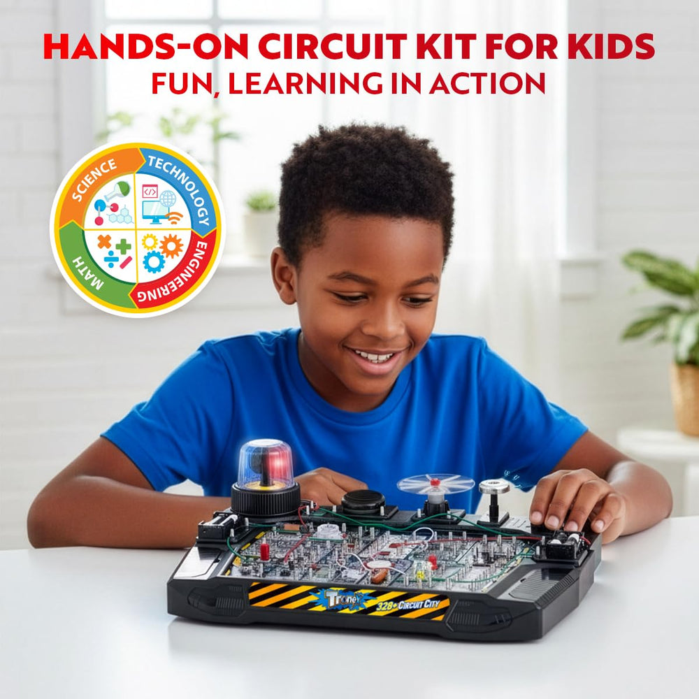 Playz 328-experiments kit close-up highlights wiring and components for exploration.