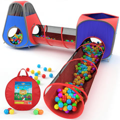 Playz 4pc pop-up play tent and tunnel bundle in red and blue sparks imaginative play