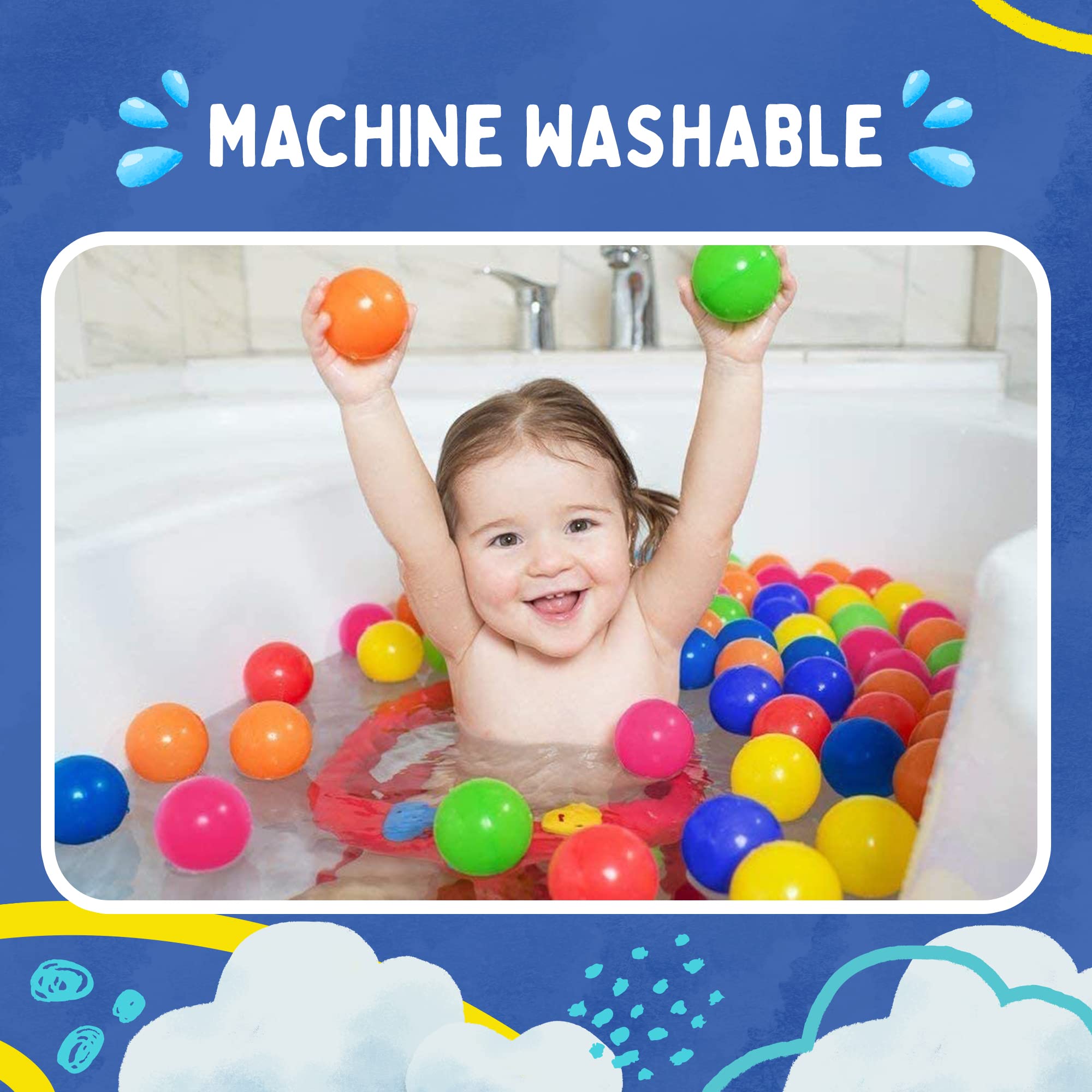 Playz ball pit balls with smooth, rounded edges for gentle contact