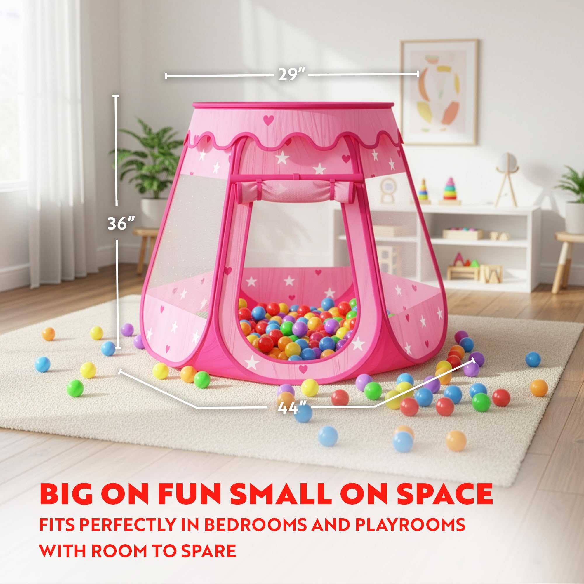 Playz ball pit glow stars illuminate night-time play.
