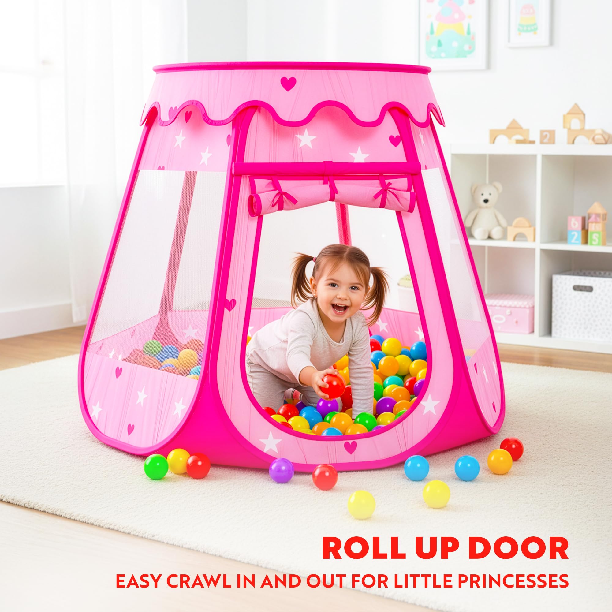 Playz pop-up design enables fast, easy assembly.