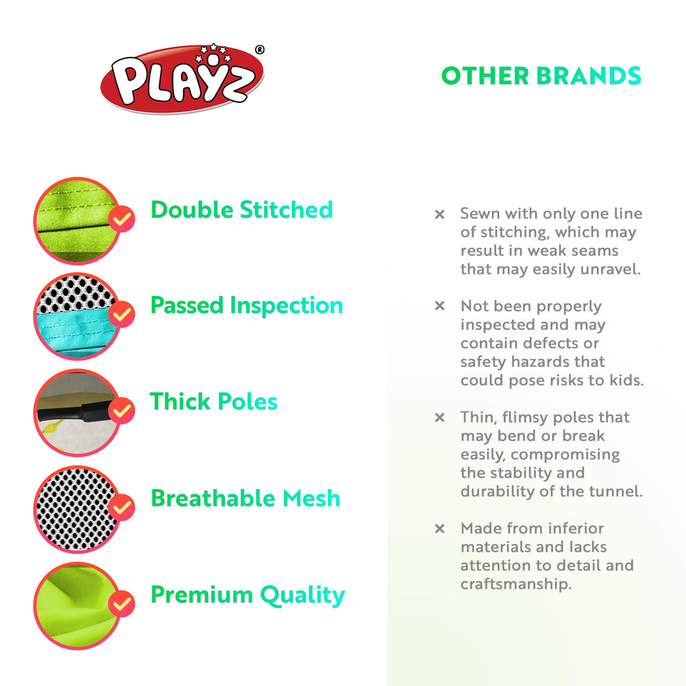 Durable 190T fabric and thick steel wiring withstand active play.