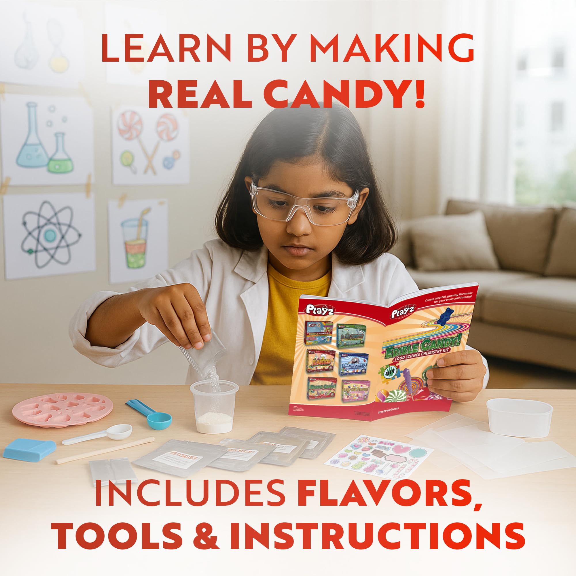 Playz Edible Candy Kit sugar testing inspires curiosity about dissolution and measurement.