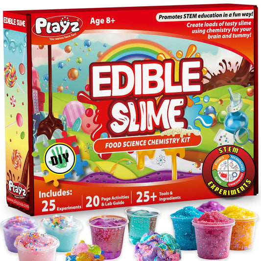 Playz edible slime candy kit packaging contents for hands-on science fun