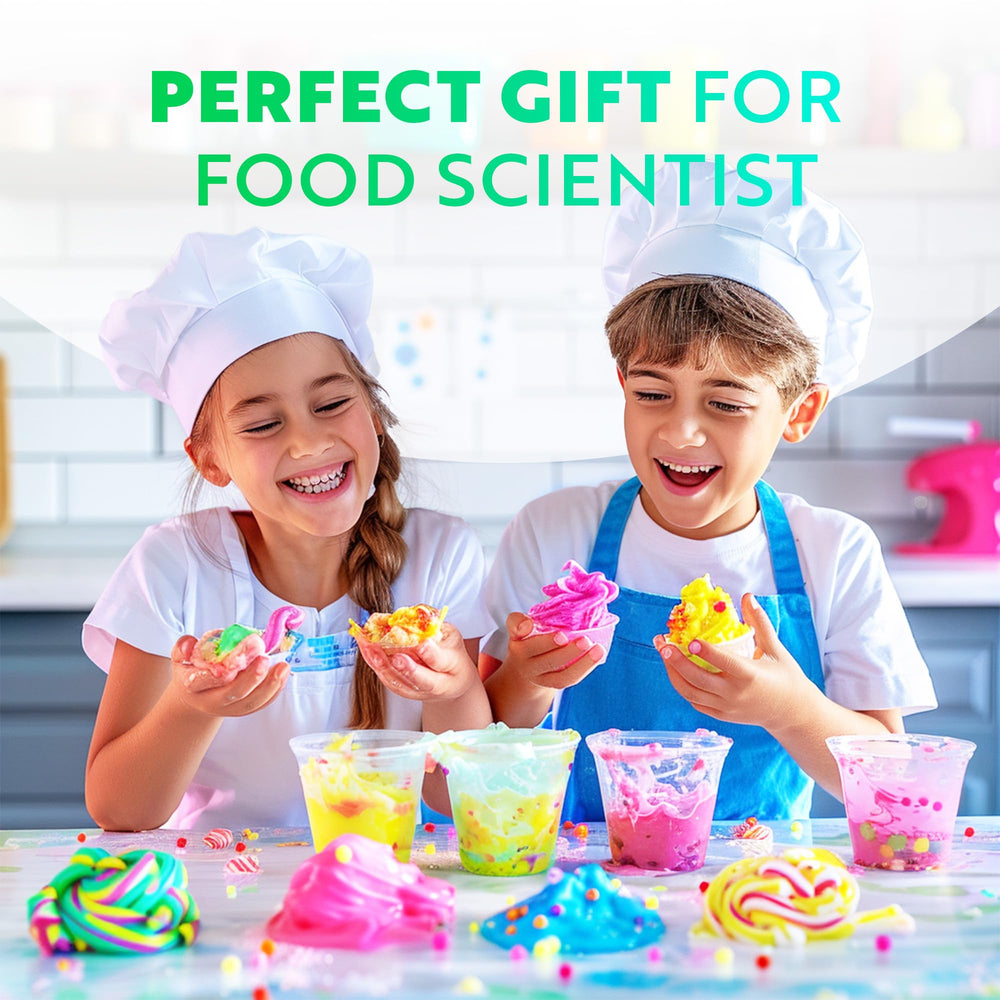 Tools and ingredients from Playz edible slime kit ready for experiments