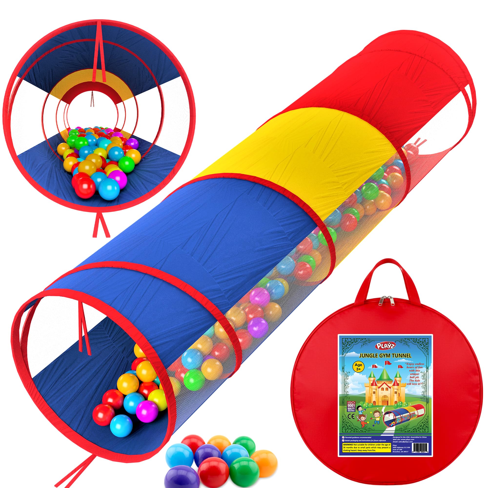Playz extra-large play tunnel with open entrance for spacious crawling.