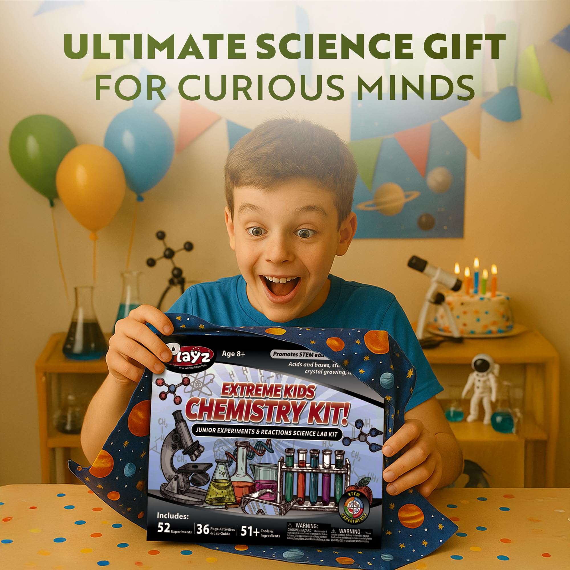 Playz Extreme Chemistry Set labeled containers for organized science sessions