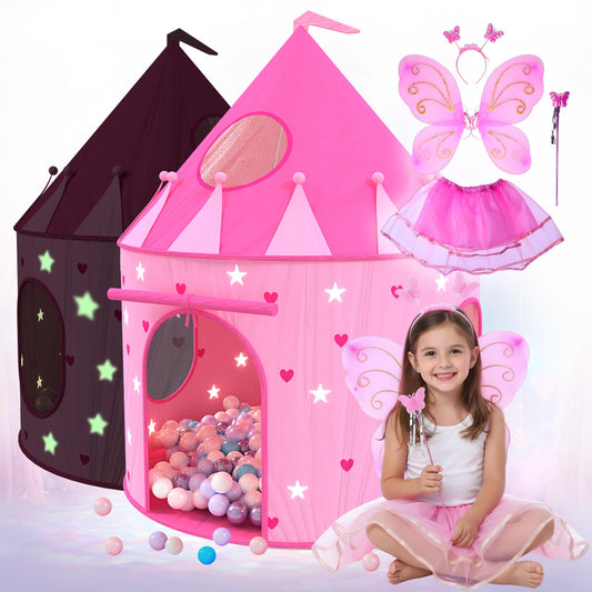 Playz princess castle tent with glow-in-the-dark stars for magical indoor play