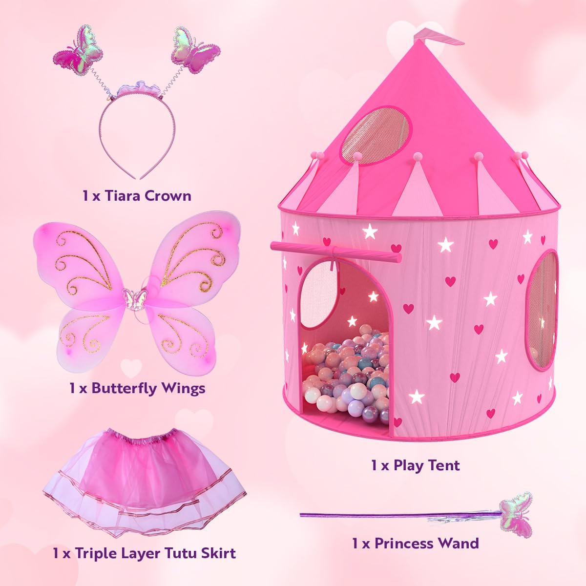 Playz princess castle tent interior space for cozy reading or pretend play