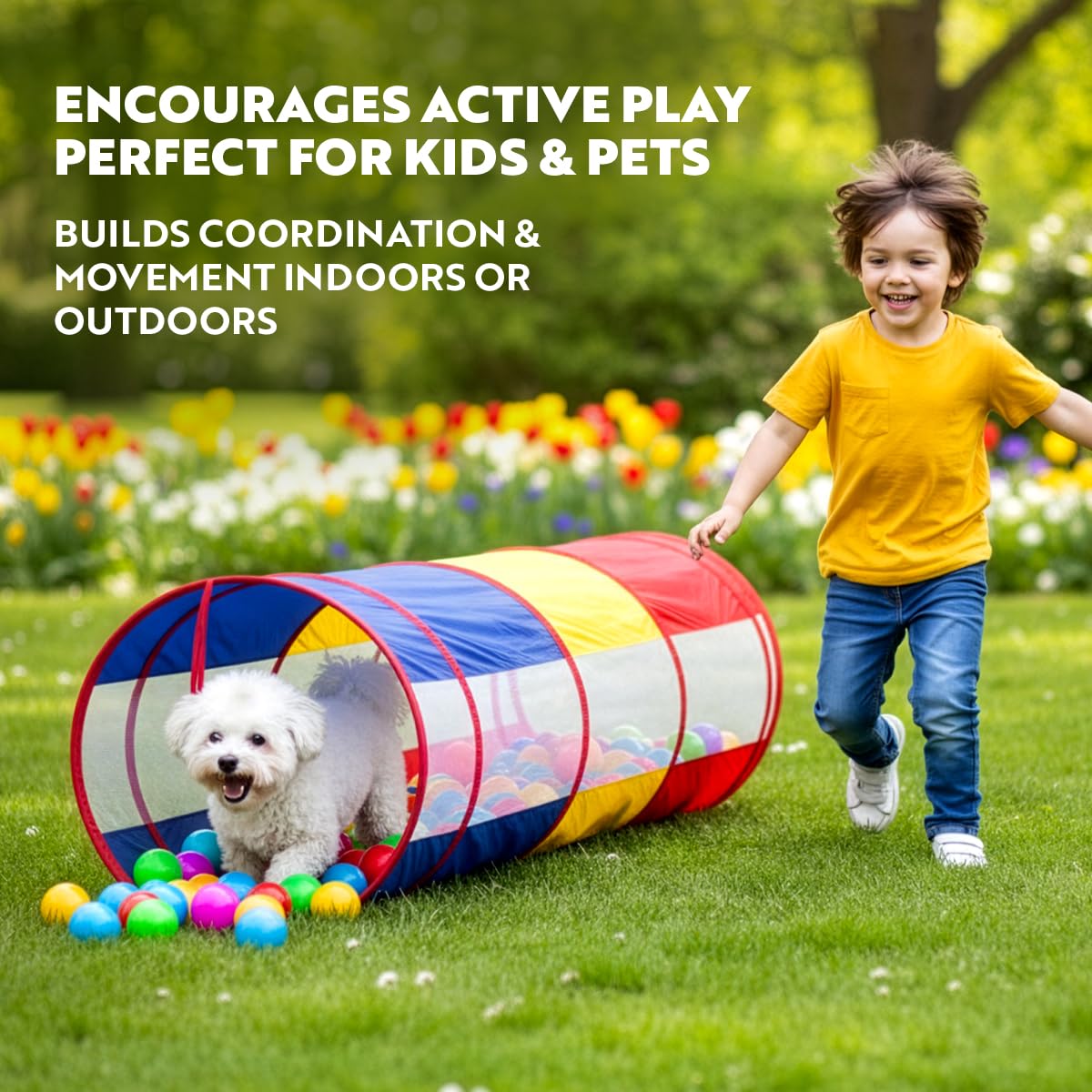 Playz tunnel used for indoor and outdoor playtime adventures.