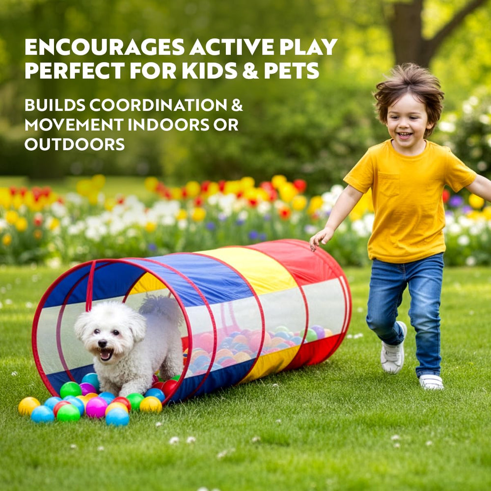 Playz tunnel used for indoor and outdoor playtime adventures.