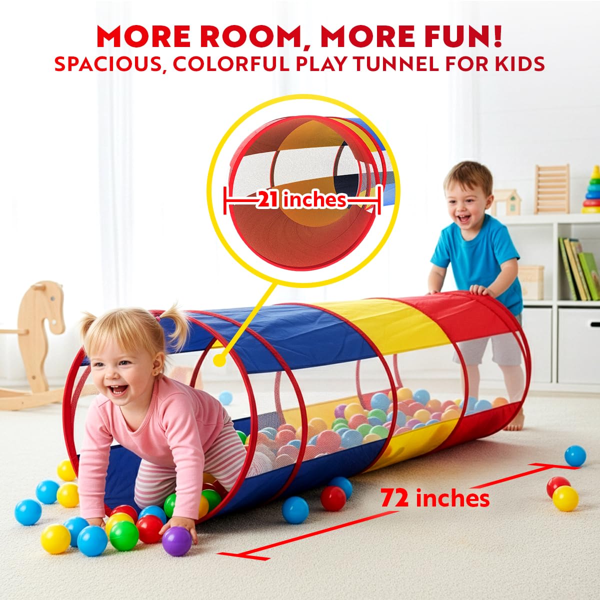 Playz tunnel interior showing wide crawl space for toddlers.