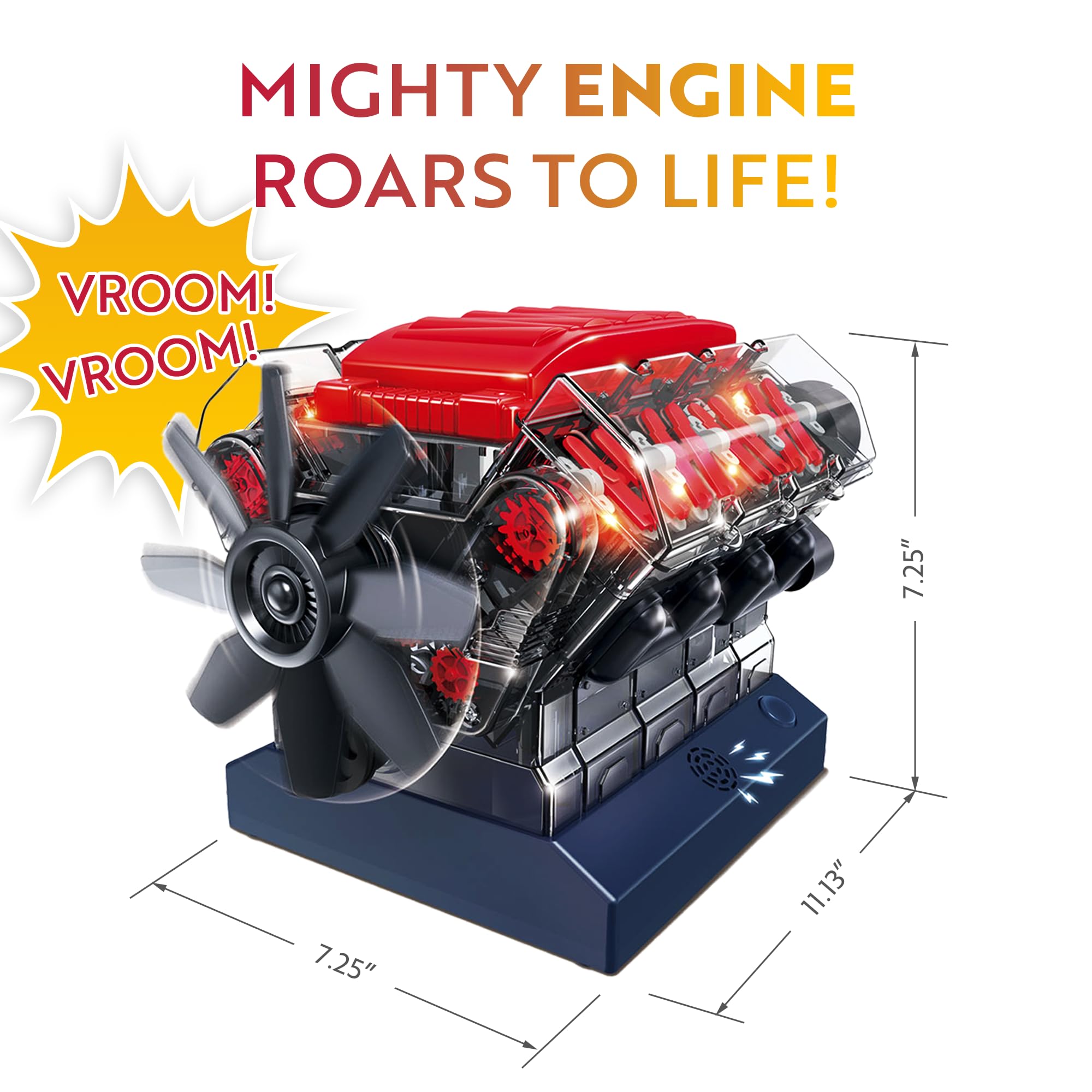 Playz V8 engine kit designed for desk display and learning.
