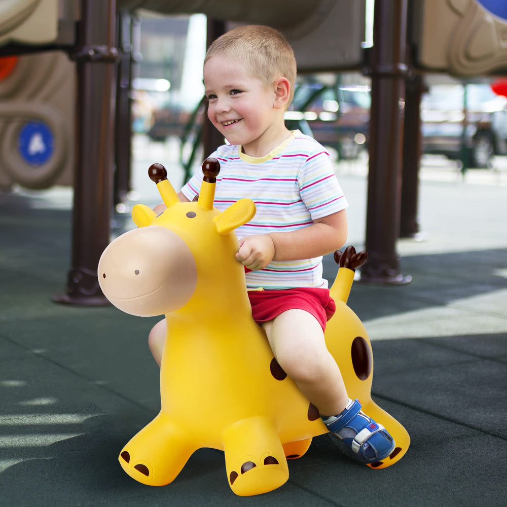 PlayZap Giraffe Bouncy Horse deflates compactly for easy storage.