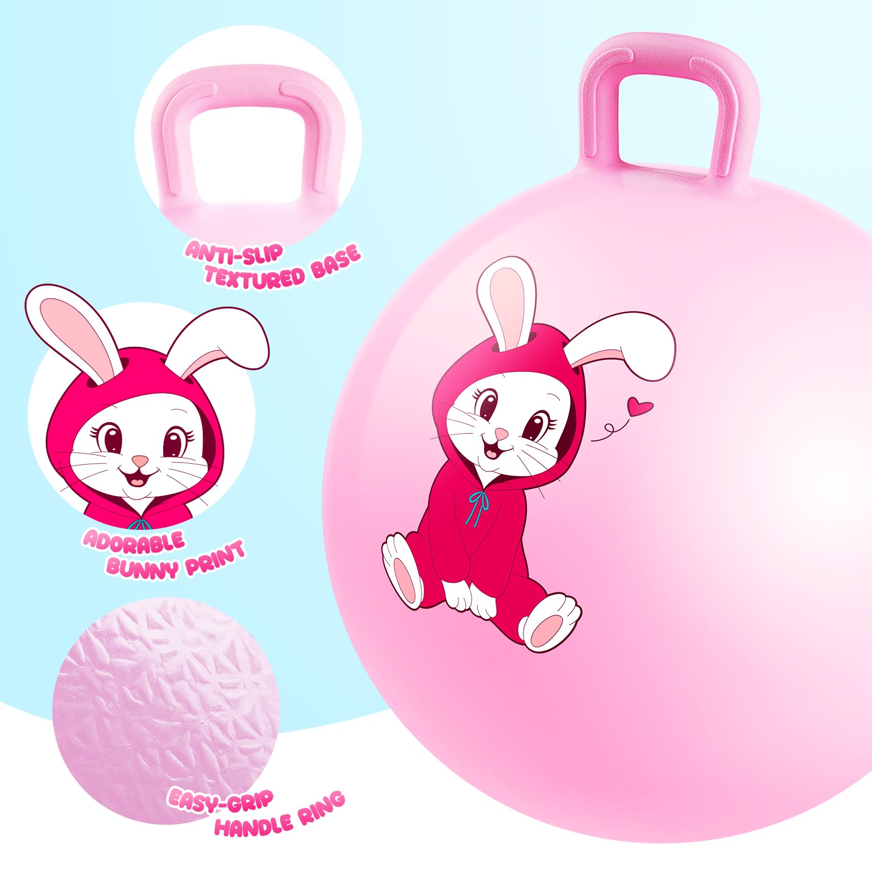 PlayZap hopper ball with handle close-up showing secure grip.