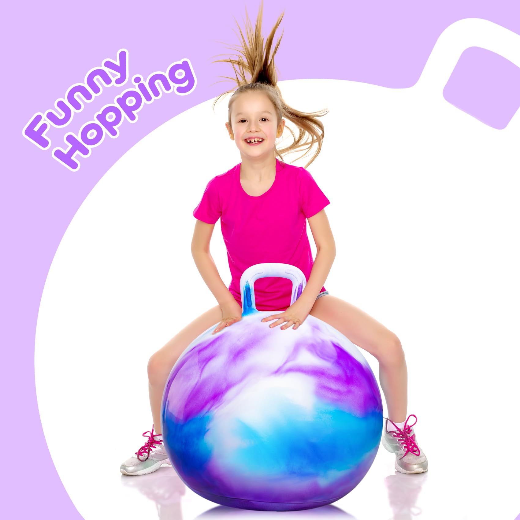 Sturdy handle on PlayZap hopper ball ensures secure grip during play
