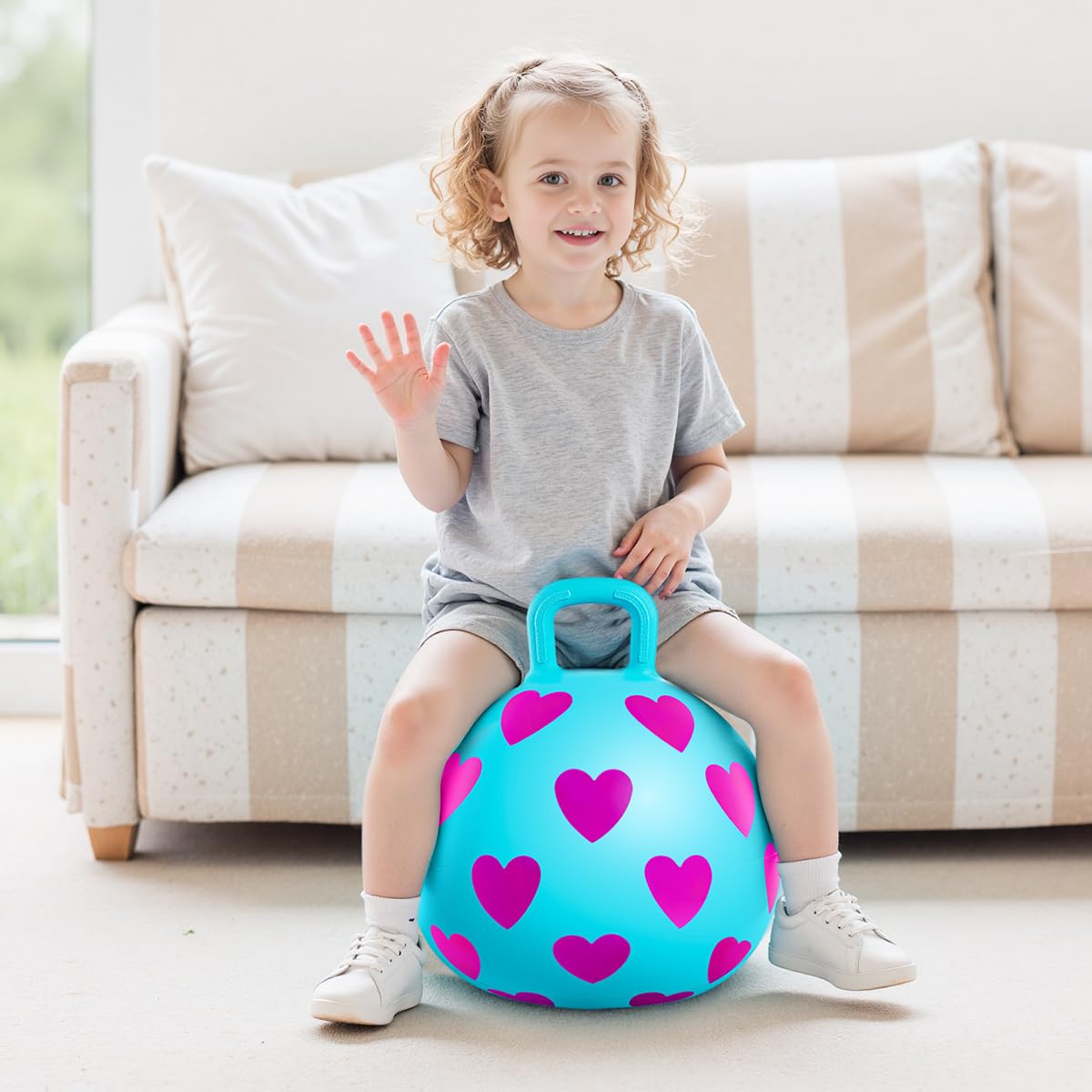 PlayZap hopper ball inflates in minutes with included hand pump.