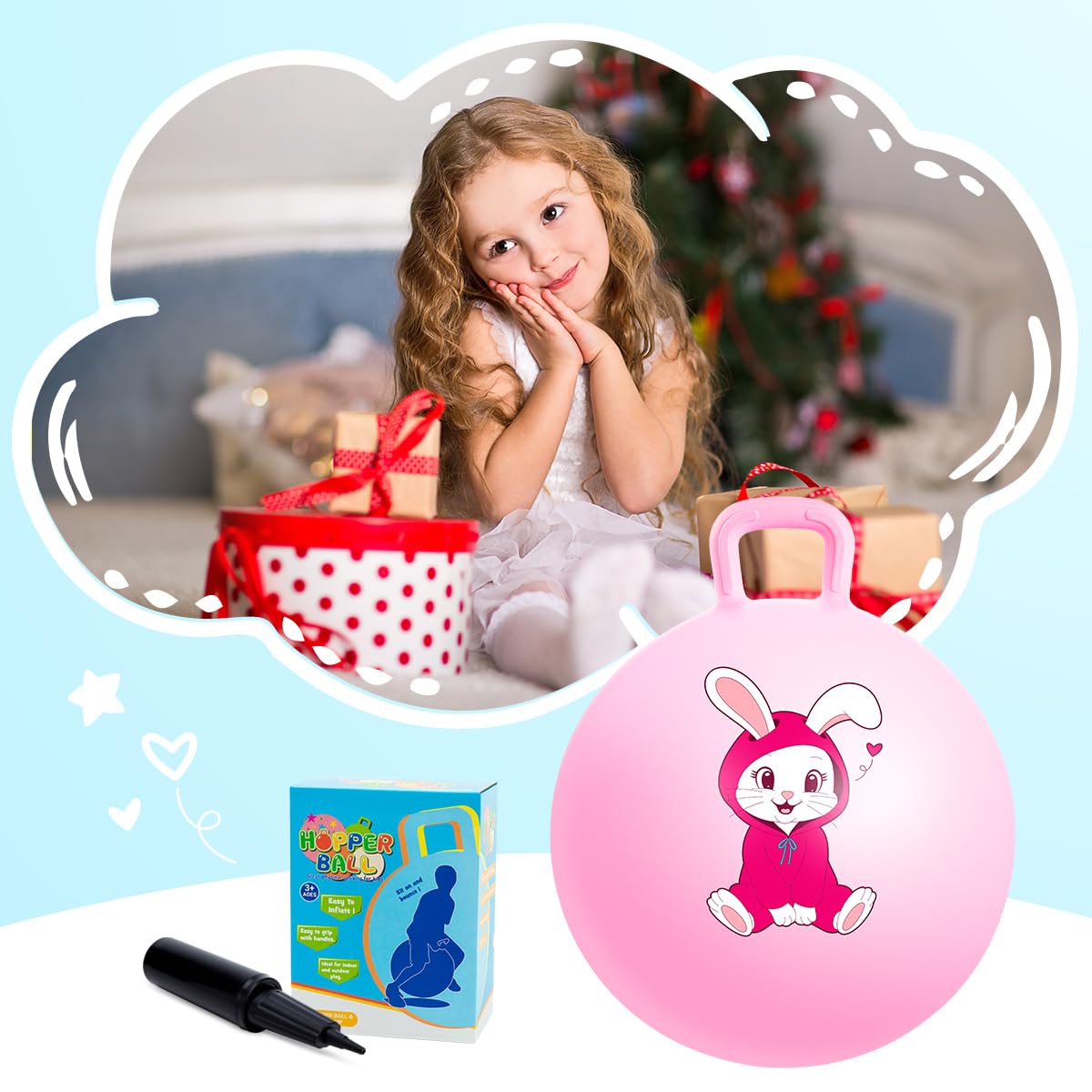 Kids hopping action with PlayZap pink bunny ball.