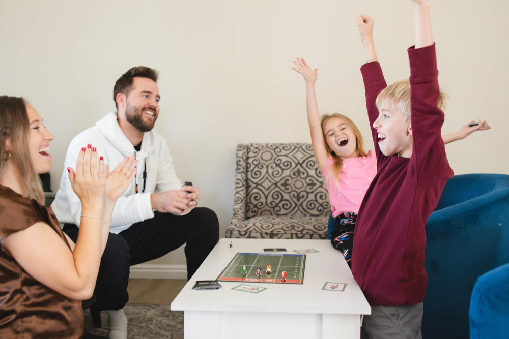 Plearn Pieces 100 Yards family game night setup encourages bonding