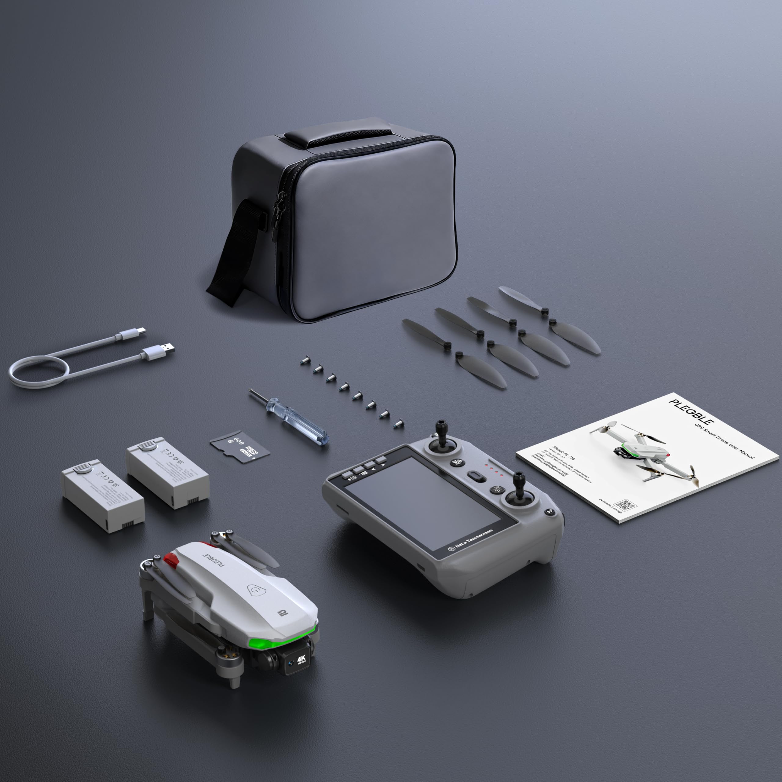 PLEGBLE drone contents include essentials for flight setup