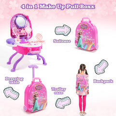 Plintone vanity set featuring backpack and suitcase for portable pretend play.