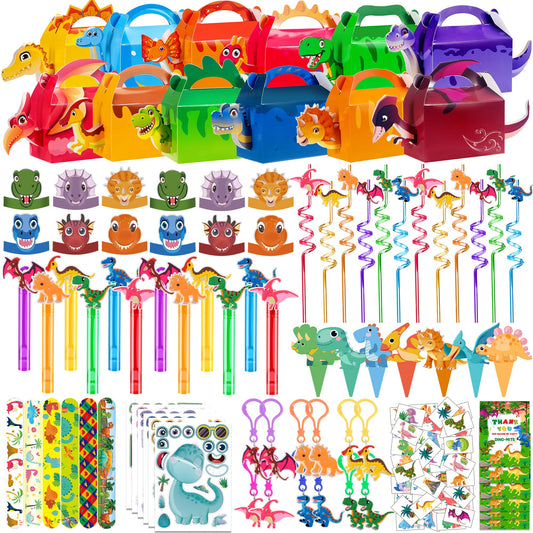 PLOUGVI dinosaur party favor kit with 3D boxes for vibrant decor