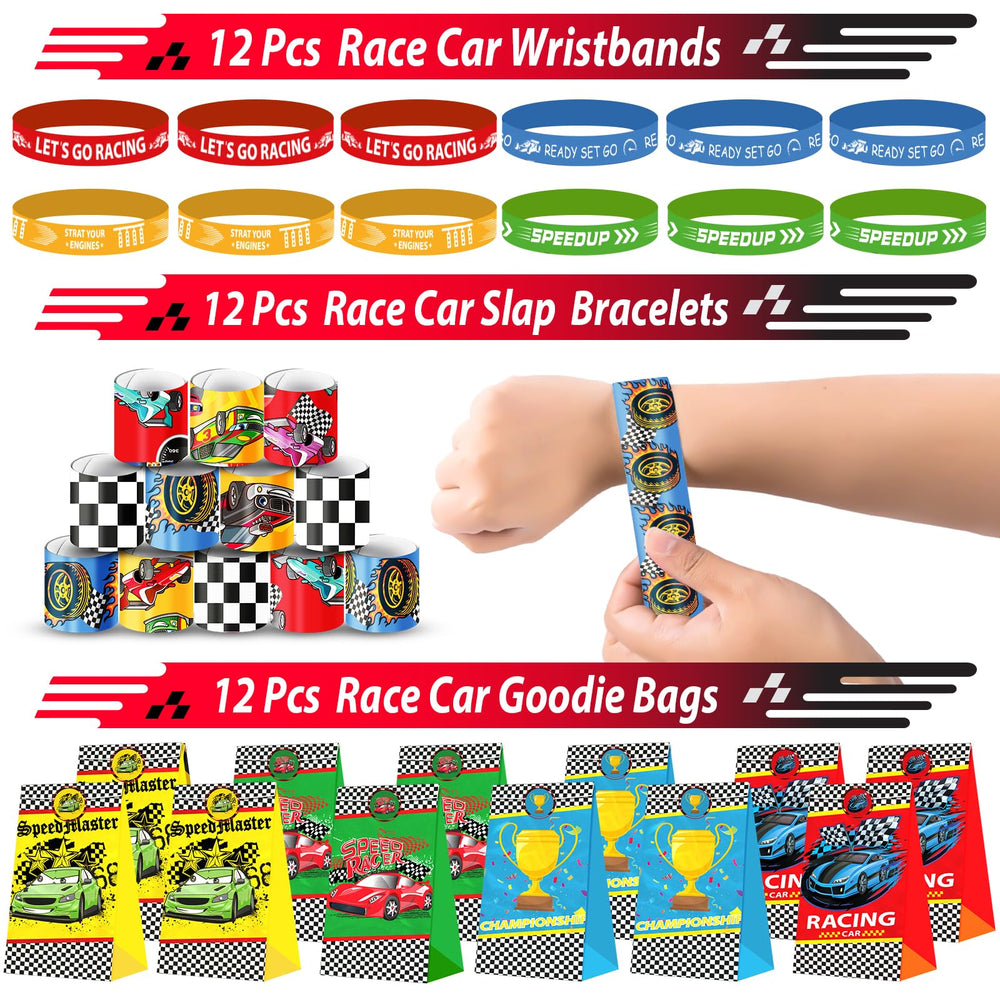 PLOUGVI race car bracelets and keychains make keepsakes for guests.